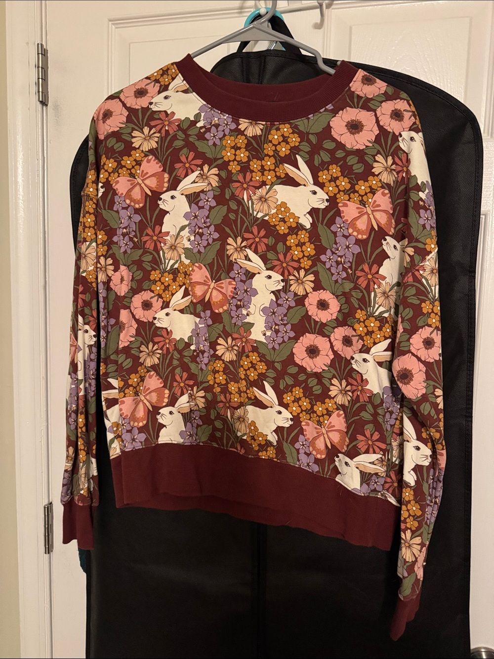 Floral Bunny Sweatshirt in Burgundy and Pink